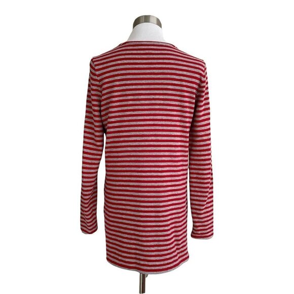 J Jill Women's XS Tunic Top Gray Red Stripe Ribb Knit Shoulder Button Preppy - Picture 5 of 6